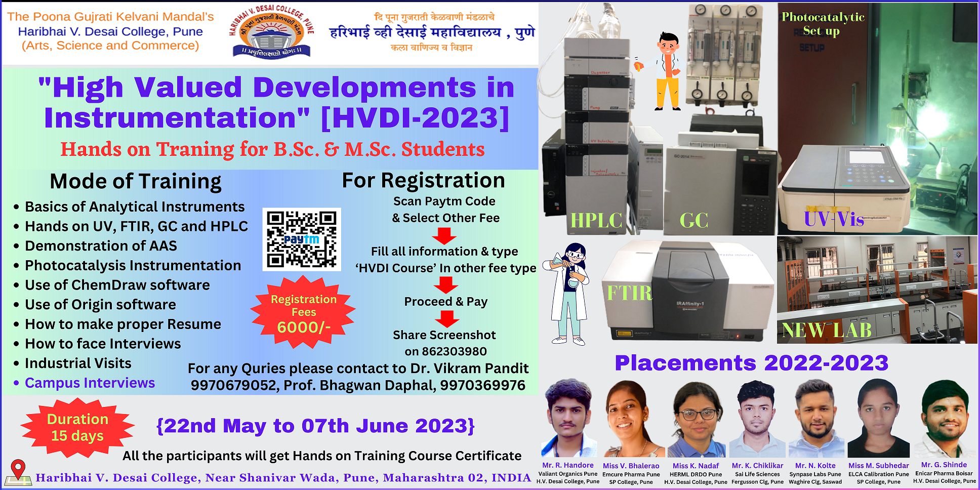 High Valued Developments in Instrumentation” [HVDI-2023] Hands on Training for B.Sc. & M.Sc. Students